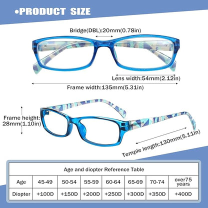 Henotin 6-Pack Reading Glasses Blue Light Blocking Anti Eyestrain Computer Reading Glasses for Women and Men Readers (Mix Color-A, 3.00, Diopters)
