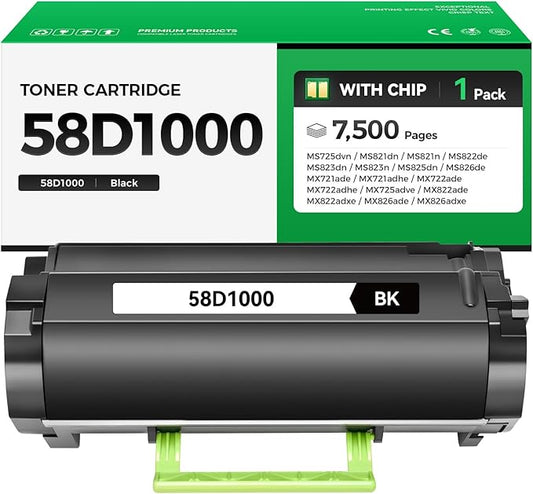 58D1000 Toner Cartridge Black with Chip Replacement for Lexmark 58D1000 58D1H00 Compatible with Lexmark MS725 MS821 MS822 MS823 MS824 MS825 MS826 MX721 MX722 MX725 MX822 MX824 MX826 Laser Printer Ink