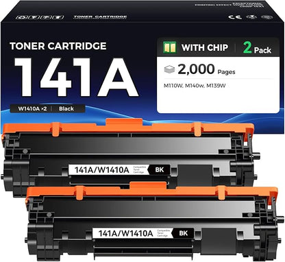 141A Toner Cartridges (Black 2-Pack with Chip) - Replacement for HP 141A W1410A 141X W1410X Toner Cateridge - Compatible with Laserjet M110w MFP M139w M140w Printer