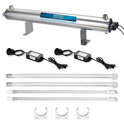 Bluonics Complete Well Water Whole House Water Filtration System 3-Stage with 110W UV 24GPM and 40 Mic Pre Filter and One Extra Filters Sets, Activated Carbon Block, Sediment 20mic and 5mic Filters