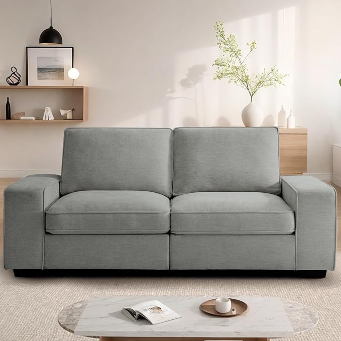 TEKAMON 73" Modular Sofa Couch with Seat Storage, Comfy 2-Seater Chenille Fabric Loveseat Sofa for Living Room, Office, Apartment W/Deep Seat, Wide Armrest, USB Charing Removable Cover(Light Grey)