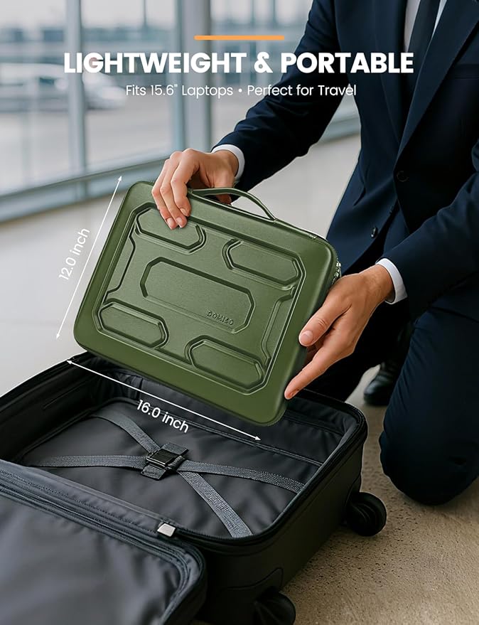 DOMISO 15.6 inch Laptop Sleeve with Handle Shockproof Waterproof EVA Protective Case for 15.6" Yoga 720 IdeaPad 310 320 ThinkPad T570/Legion 5 Gen 6/HP Envy 15/15.6" Notebooks, Green