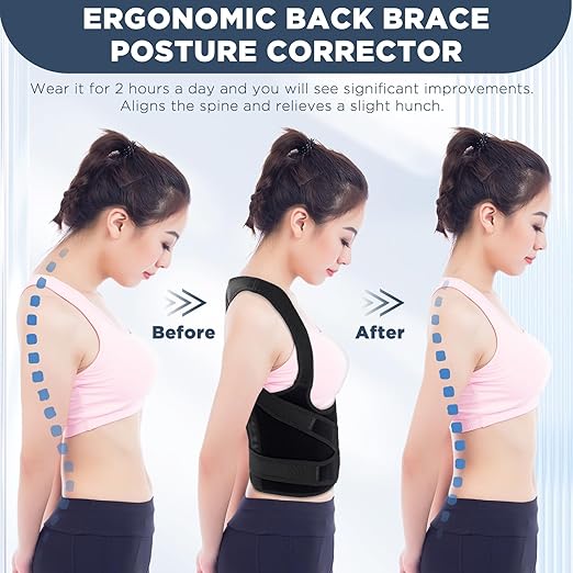 KKM Back Brace Posture Corrector for Women and Men, Scoliosis and Hunchback Correction, Adjustable Back Straightener Provides Shape For Neck Shoulders Back Waistline 31-38 Inch, Medium