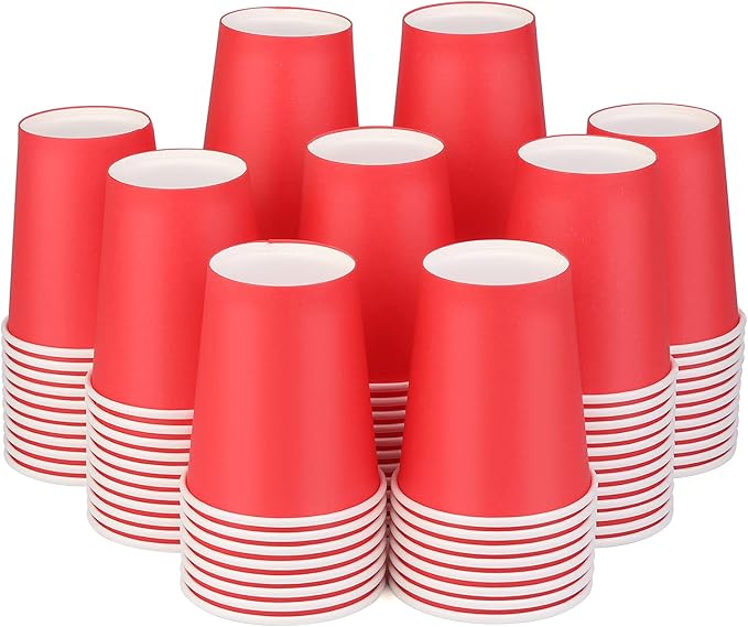 Paper Cups 8 oz 110 Pack, Disposable Paper Coffee Cups for Hot or Cold Beverage Drinking for Party, Picnic, BBQ, Travel, and Event -Red