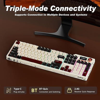 Ajazz AK35I V4 Customizable Wireless Gaming Mechanical Keyboard, Wired/Wireless 2.4G/BT, Gasket Structure, 10000mAh Battery, Full-Color RGB, 1.14-inch Color Screen, Knob, Multi-Function Keys.