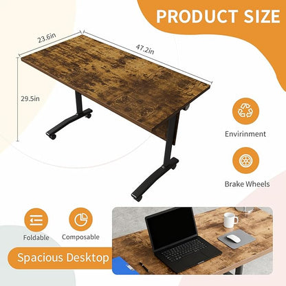 Conference Table, Folding Conference Room Table Meeting Tables, Flip Top Training Table Foldable Conference Tables with Wheels for Office, Conference Room, School (4 Pack B, 47.2 x 23.6 x 29.5 inch)