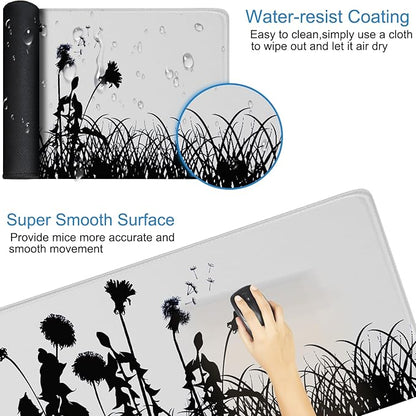 Large Gaming Mouse pad, Waterproof Mousepad with Stitched Edges, Premium Microfiber Cloth Surface, Non-Slip Base Keyboard Desk Mat for Home Office Gaming, Flowers Plants