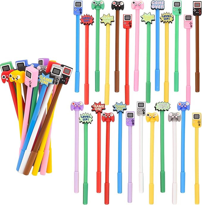 LiYiQ 25 Pcs Video Game Cartoon Cute Fun Pens for Kids Kawaii Games Handle Level Up Games Console Shape Gel Black Ink Pen Cute Video Game Pens for School Office Home Student Kids Present