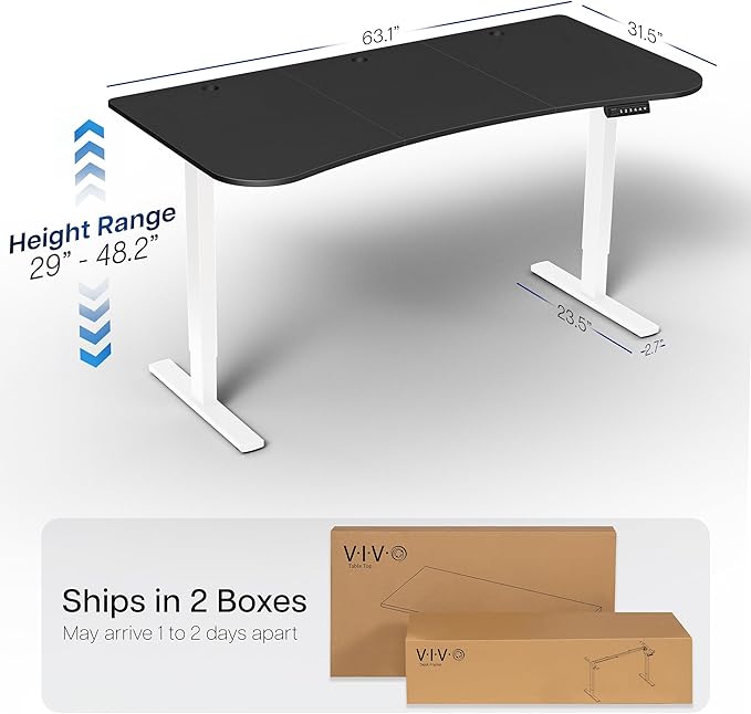 VIVO Electric 63 x 32 in Standing Desk, Memory Height Adjustment, 1B Series, Black Top White Frame, DESK-KIT-1W1B