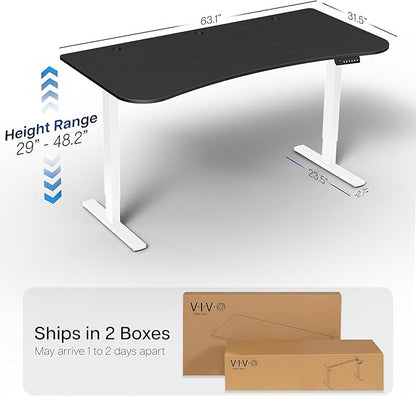 VIVO Electric 63 x 32 in Standing Desk, Memory Height Adjustment, 1B Series, Black Top White Frame, DESK-KIT-1W1B