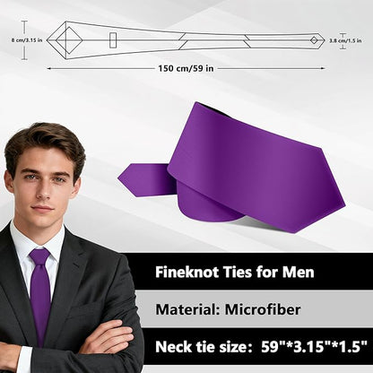 Fineknot Black Ties for Men, Formal Neckties for Men, Solid Color Mens Ties for Business, Wedding, Party, Mens Neck Tie