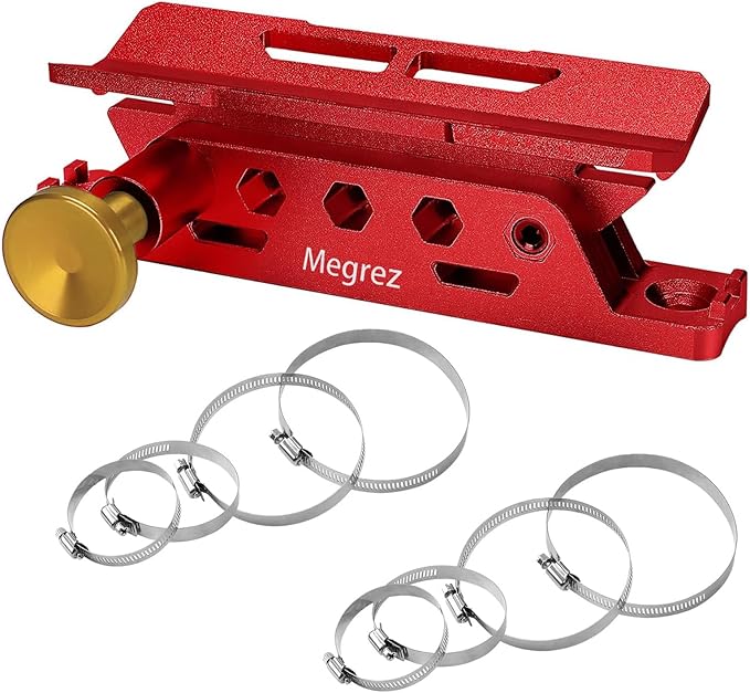 MEGREZ Adjustable Fire Extinguisher Mount Holder, Aluminum Quick Release Fire Extinguisher Holder with 8 Clamps, Compatible with Jeep Wrangler UTV Polaris RZR, Red