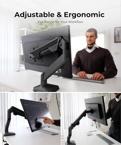 Heavy Duty Monitor Arm Desk Mount for 34-49 Inch Ultrawide Curved Monitors, Supports 14-38 lbs, Gas Spring Ergonomic Full Motion with Cable Management, Red Dot Design Awarded, Black