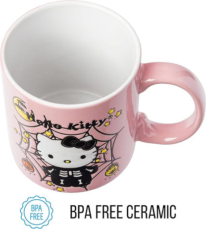 Silver Buffalo Sanrio Hello Kitty Halloween Skeleton Web Wax Resist Ceramic Mug, 20 Ounces