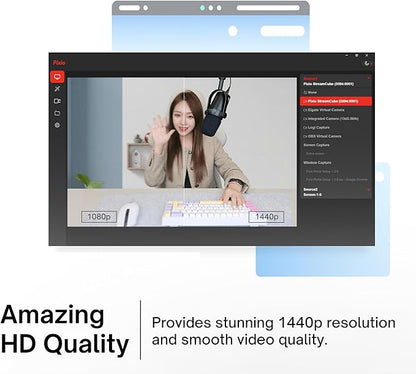 Pixio StreamCube Webcam Professional 1440p WQHD Premium Web Camera – Always Focus Technology - Works with OBS YouTube Twitch Zoom Teams Meet for Live Streaming, Gaming, PC and Mac