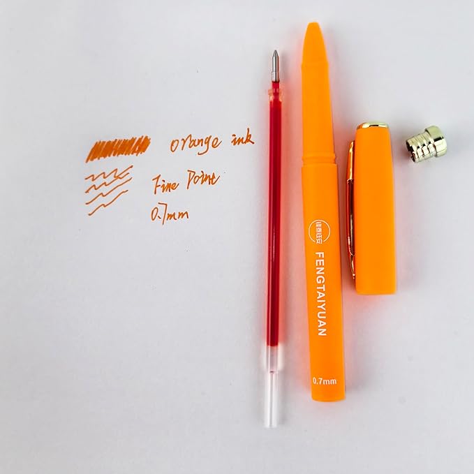 Fengtaiyuan Orange07P18, Orange Ink, FIne Point, 0.7mm, Gel Ink Rollerball Pens - Comfortable Non-Slip Grip, Quick-Drying Ink, 18-Piece Box (Orange07P18)