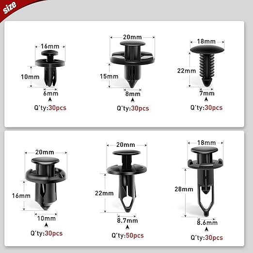 Nilight 200PCS Car Retainer Clips 6mm 7mm 8mm 9mm 10mm Expansion Screws Replacement Kit Bumper Push Rivet Clips for GM Ford Toyota Honda Chrysler Nissan