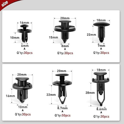 Nilight 200PCS Car Retainer Clips 6mm 7mm 8mm 9mm 10mm Expansion Screws Replacement Kit Bumper Push Rivet Clips for GM Ford Toyota Honda Chrysler Nissan