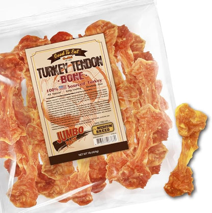 Gootoe Turkey Tendons for Dogs –All-Natural, Hypoallergenic Dog Treats, Rawhide Alternative, Long Lasting Puppy Chews, Healthy Dog Treats for Medium Breeds, Bone (M), 16 oz Pack (1 lb)