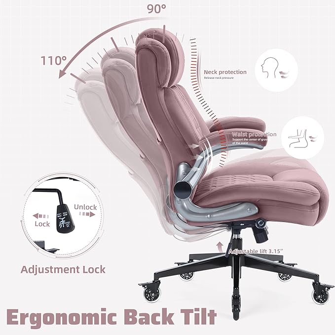 Large High Back Office Chair with Flip Arms- Executive Desk Chair with Locking Wheels, Adjustable Lumbar Support, Ergonomic Breathable Fabric Computer Chair Prevents Cats Scratching