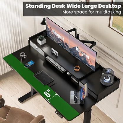 Kingant 63 x 30 Inch Standing Desk with Drawers, Adjustable Height Electric Sit Stand Desk with Storage Shelf, Rising Stand Up Computer Desk for Home Office Workstation, 3 Preset Heights