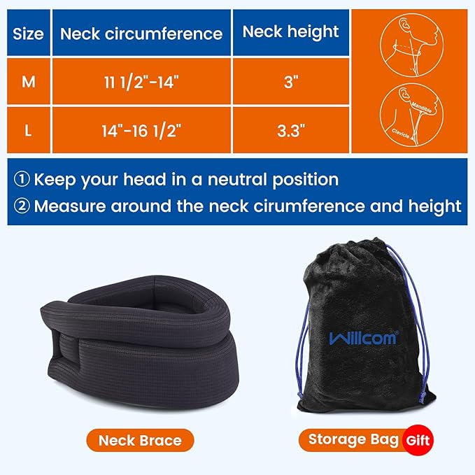 Neck Support Brace for Snoring Sleep Apnea, Soft Cervical Collar for Cervicorrect, Pain Relief, Posture Corrector, Sprainand(Black, 14-16.5 inch)