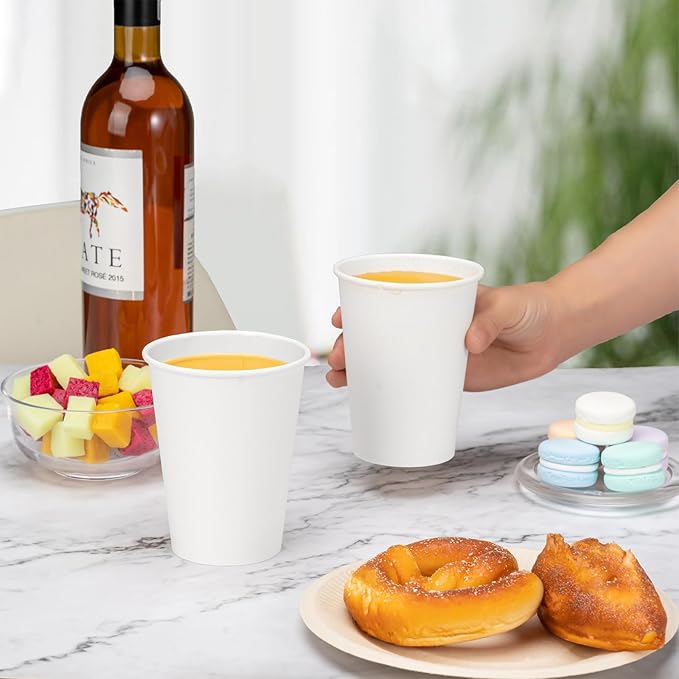 RACETOP [500 pack] Disposable Coffee Cups 12 oz, Paper Cups 12 oz, Hot Cups, Ideal for Hot Drinks, Coffee(white)