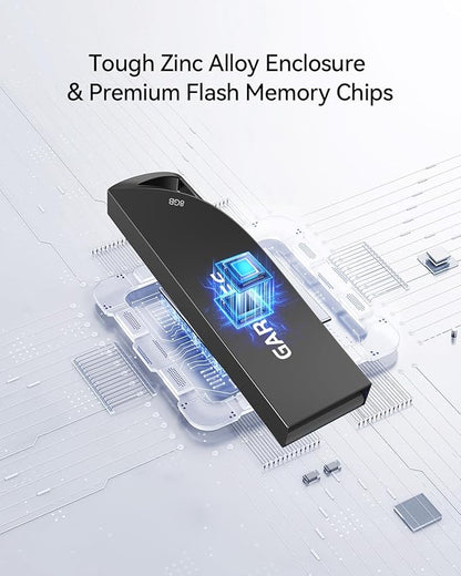 8GB USB Flash Drive, 5 Pack Waterproof Metal USB Memory Stick Slim USB 2.0 Flash Drive, Portable Thumb Drive Pen Drive with Keychain Hole, Stylish Jump Drive for Computer/Car/Smart TV (Black)