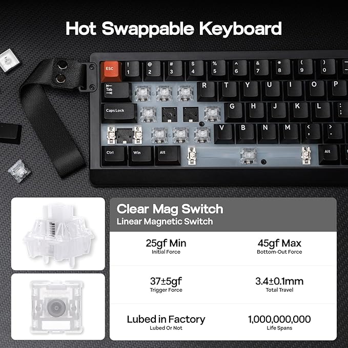 EPOMAKER HE68 Lite Hall Effect Gaming Keyboard, 8k Polling & 128K Scan Rate, 0.005mm Adjustable Trigger, 0.125ms Latency, 5-Layer Sound-Dampened, Snap Key, SOCD, A-RGB, Wired, Mac Software (Black Red)
