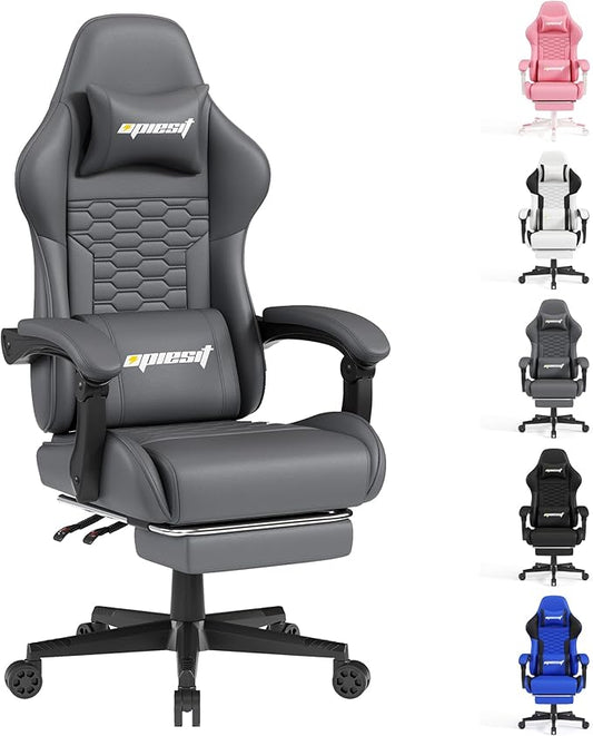 Gaming Chair, Computer Gaming Chairs with Footrest, Linkage Armrests and Lumbar Support, High Back Ergonomic Office Chair for Adults, Big and Tall Desk Chair(Grey)