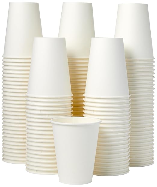 Amazon Basics Disposable Coffee Cups, 12 ounces, Paper, 1000 Count (Pack of 1), White