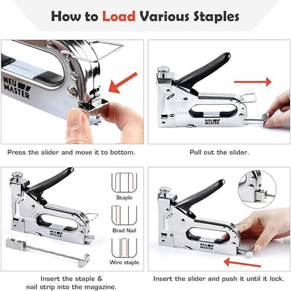NEU MASTER 3 in 1 Staple Gun, Manual, Heavy Duty with Stapler Remover and 2000Pcs Staples for Upholstery, Fixing Material, Decoration, Carpentry, Furniture