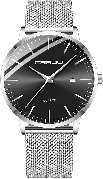 CRRJU Men's Minimalist Casual Luxury Auto Date Watches Fashion Business Japan Movement Quartz Waterproof Wristwatches for Men Stainsteel Steel Band Watch