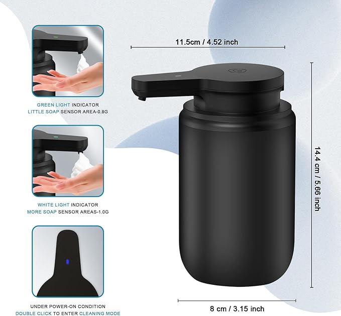 Automatic Soap Dispenser Foaming Touchless 10.14oz/300ml Foam Soap Dispenser Automatic Foam Hand Soap Dispenser with Infrared Sensor for Bathroom Kitchen Sink Hotel Restaurant (Black)