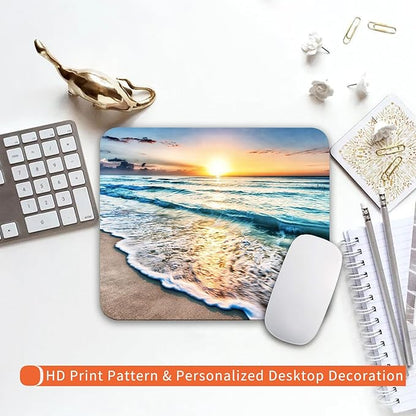 Square Mouse Pad Beach Sunset, Personalized Premium-Textured Custom Mouse Mat Design, Washable Mousepad Cloth, Non-Slip Rubber Base Computer Mouse Pads for Wireless Mouse