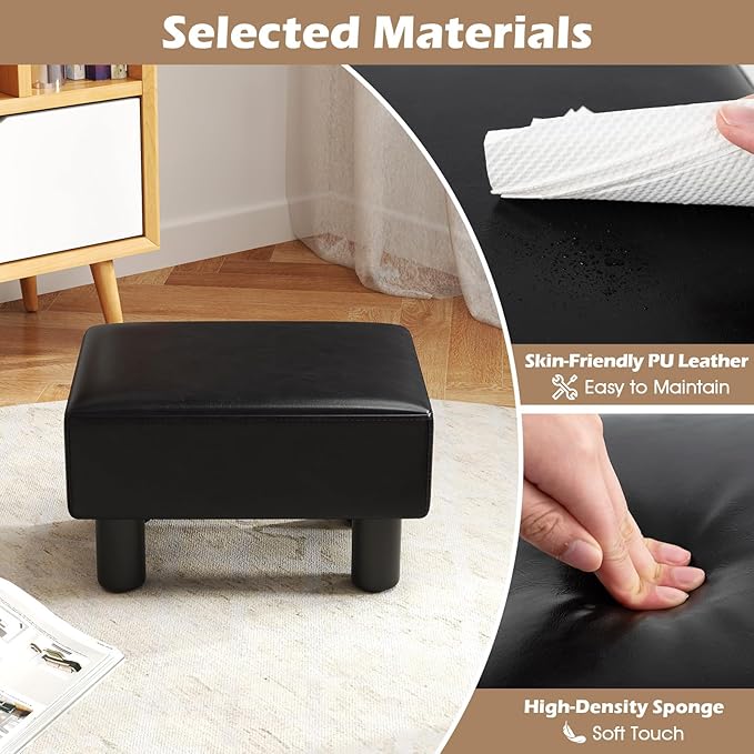 Giantex Small Foot Stool Ottoman, PU Leather Footrest with Storage, Padded Rectangle Footstool, Small Sofa Step Stool for Living Room, Bedroom & Entryway
