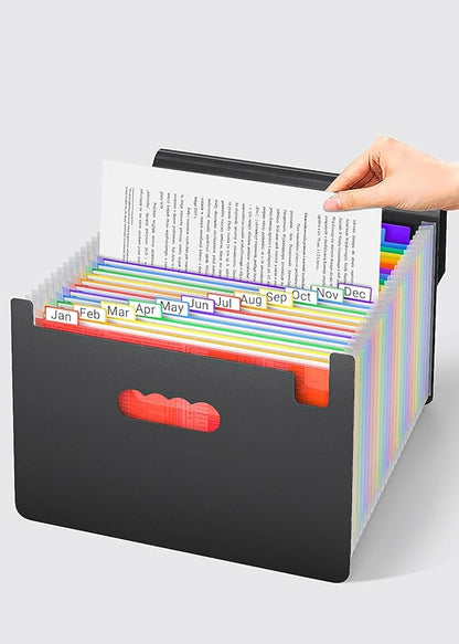 Expanding File Folders,Accordion File Organizer with Handle,25 Pockets Expandable File Folder Portable Filing Box,Adjustable Support Strap,Colored Tabs.Papers Bills Documents Organizer,A4/Letter Size