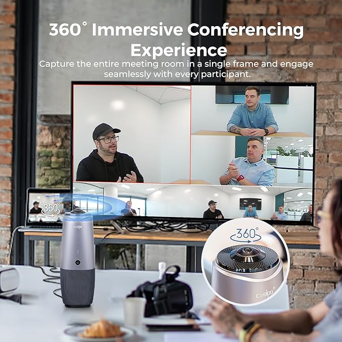 PANA 360 Camera, 4K Webcam for PC, All-in-One Conference Room Camera System, Microphones & Speaker, AI Speaker Tracking, Hybrid Meeting for Teams, Zoom, Plug and Play 10ft USB Cable