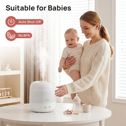 Clarston Humidifiers for Bedroom, 2L Top Fill with 360° Nozzle for Large Room, 7-Color Night Light, 24dB Quiet Cool Mist Air Humidifier for Baby Nursery & Plants, No BPA, Auto Shut Off, Easy to Clean