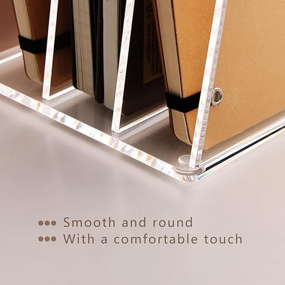 YUXUN Desk File Organizer Upright Clear Acrylic Desktop Organizer File Sorter Office Organization File Holder 4-Section Bookshelf for Home, Office & Classroom