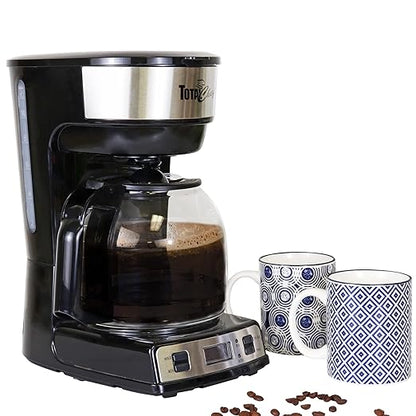 Total Chef Drip Coffee Maker - 12-Cup Programmable Coffee Machine With Glass Pot, Pause and Pour, Auto Shut-Off, Large Water Reservoir, Reusable Filter, Dishwasher Safe Carafe, Percoladora de Café