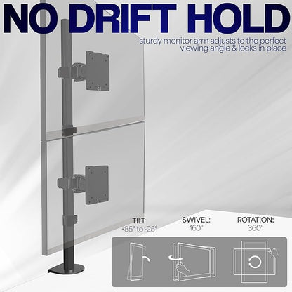 VIVO Dual Vertically Stacked Ultra-Wide Monitor Desk Mount for up to 49 inch Ultrawide Screens, Extra Tall Heavy Duty Adjustable Stand Holds 44 lbs Per Screen, Black, STAND-V202R