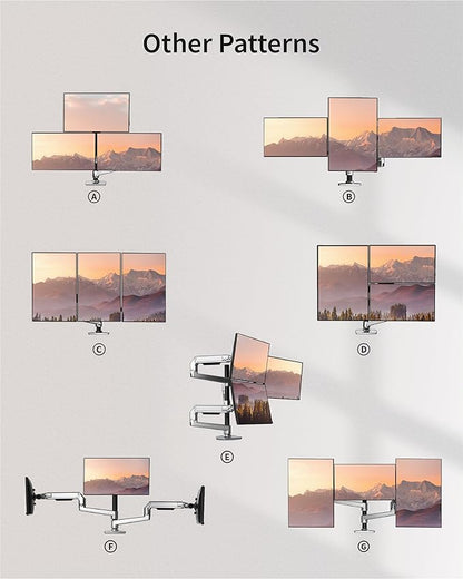 Triple Monitor Mount, Holds Screens up to 40 Inches and 25 lbs, Fully Adjustable 3 Monitor Desk Mount with C-Clamp and Grommet Base, Aluminum, Silver