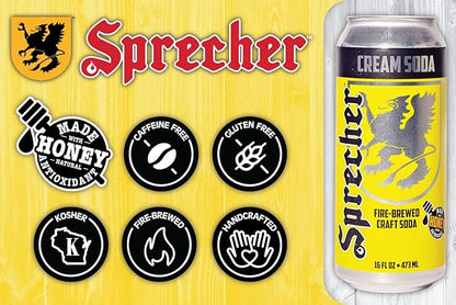 Sprecher Cream Soda Craft Soda – Fire-Brewed with Real Honey, Rich Vanilla Honey Flavor, Handcrafted, Caffeine-Free Gourmet Beverage – 16 fl oz Cans (12 Pack)