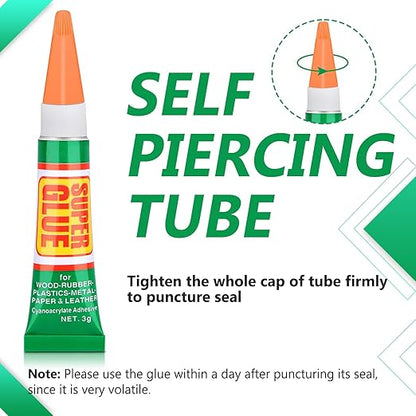 12 x 3g Super Glue Strong Adhesive, Fast Drying SuperGlue Liquid Cyanoacrylate Glue Flexible Precise for Plastic, Crafts, Ceramic, Wood, Metal, Bead Jewelry Making Leather Repairs (Single Use Tube)