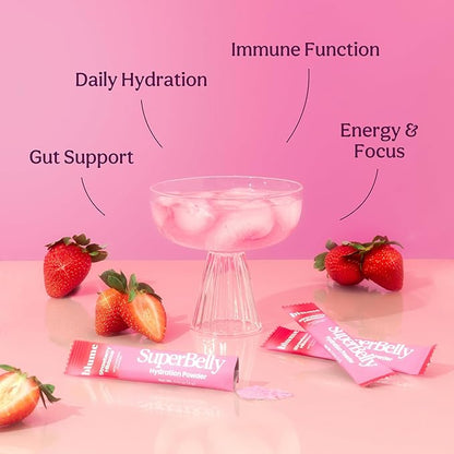 Blume SuperBelly Gut Health and On-The-Go Hydration Packets, GLP-1 Friendly, Sugar-Free, with Prebiotics, Probiotics, Apple Cider Vinegar, Vitamin C, and Electrolytes, Strawberry Hibiscus, 15 Sticks