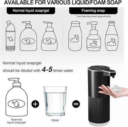 Automatic Foaming Soap Dispenser, 12.2oz/360ml Rechargeable Touchless Hand Soap Dispenser, 4 Level Adjustable with Display, Waterproof Wall Mounted Soap Dispenser for Bathroom Kitchen, Black