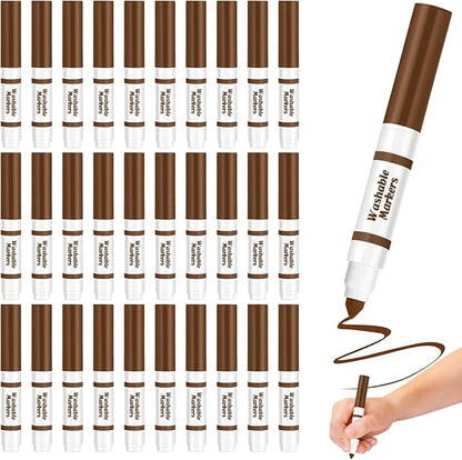 Janlaugh 30 Pcs Mini Washable Markers Bulk Broad Line Conical Tip Washable Mark Pen Set Short Coloring Paint Pen for Art Projects Teacher Party Favors(Brown)