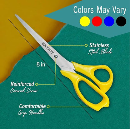 EXTRIC Heavy-Duty Practical 8" Multipurpose Scissors, 4 Count, Stainless Steel, Multicolored