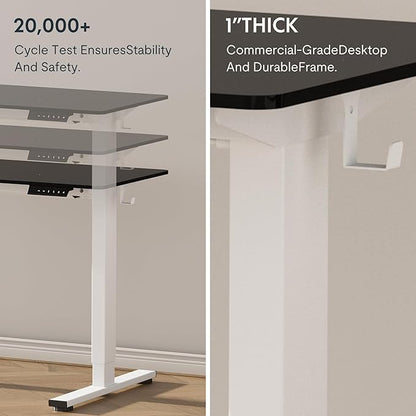 FLEXISPOT EN1 One-Piece Standing Desk, 40 x 24 Inches Large Height Adjustable Desk, Electric Sit Stand Desk Home Office Table Computer Workstation (White Frame + Black Desktop, 2 Packages)